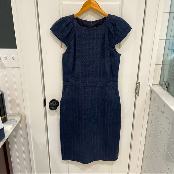 J. Crew Dresses & Skirts - Navy Ruffle Shoulder Tweed Dress